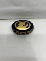 Limoges Cobalt Blue Oval Trinket Box Decorated in Gold With Legs - $64.30