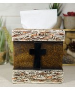Rustic Western Fleur De Lis Cross With Birchwood Accent Tissue Box Holde... - $41.14 CAD