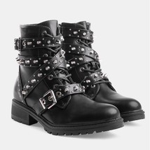 Winter Punk Designer Rivet Motorcycles Women Boots Platform Chunky Heel Zip Buck - £72.99 GBP