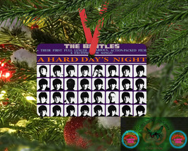 Beatles AHDN Purple UK Movie Poster Aluminum 2&quot; x 3&quot; Christmas Ornament w Ribbon - £10.81 GBP