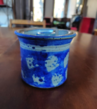Blue and White Stoneware Sugar Bowl with Lid - Vintage - $10.64