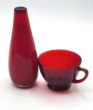 Ruby Red Glass Vase &amp; Cup Home Decor Display Set - £21.52 GBP