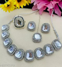 Joharibazar Silver Plated Kundan Choker Necklace Earring Ramdan Jewelry Setd - £17.66 GBP
