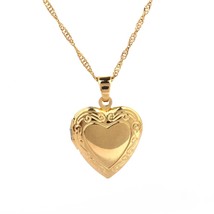 Valentines Gift Heart Locket Pendant Necklace 24K Gold Color Romantic Fancy Hear - £13.19 GBP