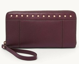 Fossil Jori RFID Zip Clutch Purple Fig Leather Wristlet SWL2215503 Studs $88 - £28.11 GBP