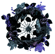 Large Gothic Wreath Dead Black Roses Purple Silver Leaves Spider Web Hal... - £21.79 GBP