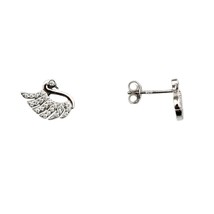 Womens 925 Sterling Silver CZ Swans Rhodium Earrings - DA95 - £13.28 GBP