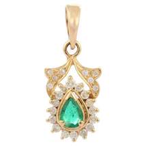 Pear Cut Emerald Diamond Pendant 14k Yellow Gold, Bride To Be Gift For Women - $910.00