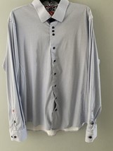 Au Noir Shirt Mens Size 2XL Blue &amp; White Flip Cuff Geometric Stretch Button - £23.64 GBP