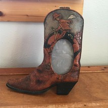 Gently Used Rusty Brown Tan &amp; Black Bucking Bronco Horse Cowboy Boot Shaped Resi - £11.35 GBP