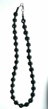 VINTAGE NATURAL BLACK AGATE BEADED NECKLACE - £23.66 GBP