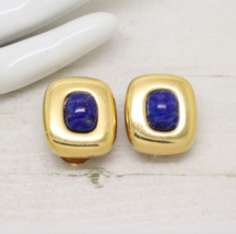 Stylish Vintage Signed GROSSE Lapis Blue Gold Plated Clip On EARRINGS Je... - $66.81