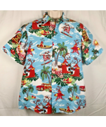 Surfing Santa &amp; Reindeer Hawaiian Aloha Camp Shirt Medium Tiki Luau Party - £11.02 GBP
