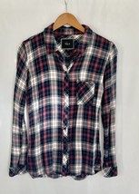 Rails Hunter Button Up Shirt MEDIUM Rogue Navy Plaid Flannel Long Sleeve Women - £26.06 GBP