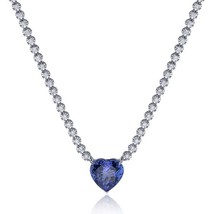 20 Ct Round Cut Cz Blue Sapphire 18 Inch Tennis Necklace 14k White Gold Over - £319.73 GBP