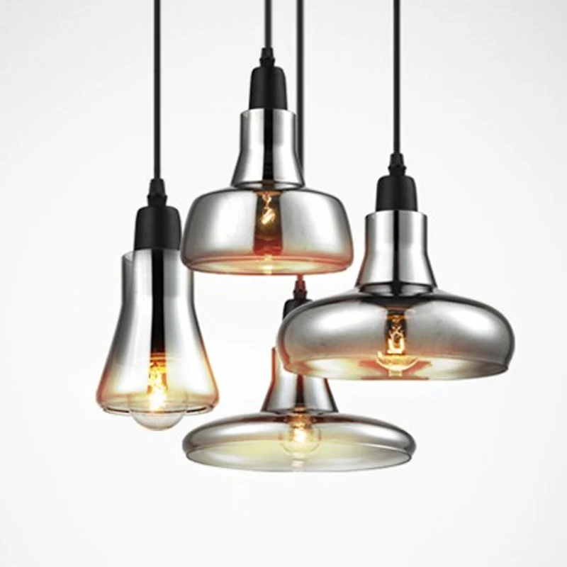 vintage gl pendant light grey color ,clear color ,amber color pendant lamps with - £190.54 GBP