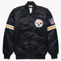 NFL Pittsburgh Steelers Vintage Black Satin Letterman Baseball Varsity Jacket - £107.57 GBP