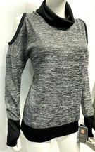 RBX Black and Gray Long Sleeve Activewear Top Cold Shoulder Turtleneck N... - $39.05