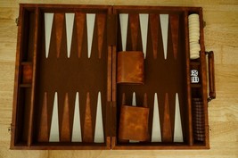 Vintage Toy Mid Century Modern BACKGAMMON Board Game Plaid Fabric Inlaid... - $24.74