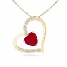 ANGARA Ruby and Diamond Tilted Heart Pendant in 14K Solid Gold | 18&quot; Chain - £1,017.15 GBP