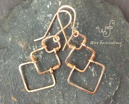 Handmade copper earrings: chain link diamond shaped frames - £20.93 GBP