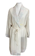 Valerie Stevens Womens Size M Robe Sheer Ivory Floral Trim Belt Lightweight - $17.88