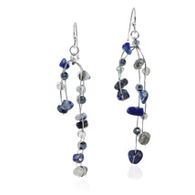 Gorgeous Waterfall of Blue Lapis and Crystal on Silk Thread Dangle Earrings - £13.89 GBP