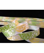 3/8&quot; inch Lemon Lime pattern satin RIBBON 1 yd  green yellow citrus frui... - $3.34 CAD