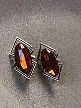 Vintage Emmons Signed Two Trapezoids Flanking Oval Bronze Cab Clip Earrings –  - £11.90 GBP