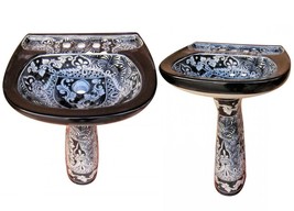Mexican Talavera Pedestal Sink Handcrafted Ceramic - Acapulco Negro - - $16,842.45 MXN