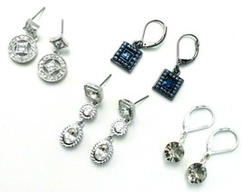 Lot Of Four Pair Silver Tone Rhinestone Dangle Pierced Earrings - £14.24 GBP