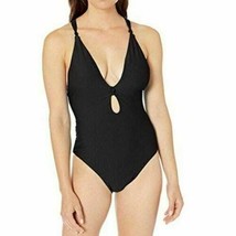 Bar III Like it or Knot Black Ribbed Keyhole One Piece Swimsuit Large New - £15.75 GBP