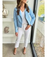 Nueva chaqueta de cuero de piel de cordero real hecha a mano azul elegan... - $160.06 CAD+