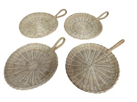 Vintage Wicker Natural Rattan Plate Holder Set Of Four - Mid Century Mod... - €8,51 EUR