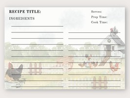 Farmhouse Recipe Cards, Watercolor Recipe Cards, 25 pcs, 4 x 6 Recipe Cards - $14.00