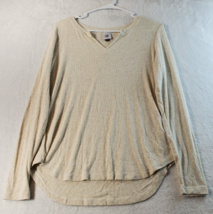 CAbi Shirt Womens Small Cream Ribbed Knit Rayon Long Sleeve Casual Top V Neck - £6.53 GBP