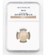 1852-A France 50 Centimes Pièce Argent MS-63 NGC Paris 50c Cents KM-793 - €613,08 EUR