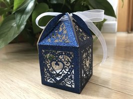 100pcs Glitter navy blue Laser Cut Wedding gift boxes,small Gift packaging Boxes - £37.87 GBP