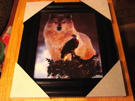 WOLF AND EAGLE 11X13 MDF FRAMED PICTURE POSTER ( BLACK FRAME ) - £22.06 GBP