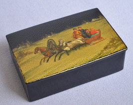 early 20 antique Russian lacquer hand painted miniature box Winter Troika - £177.45 GBP