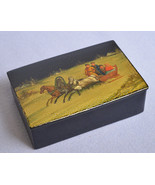 early 20 antique Russian lacquer hand painted miniature box Winter Troika - £173.66 GBP