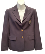 Petite Sophisticate Crest Preppy Blazer Womens size 4 Black Wool Jacket - £39.65 GBP