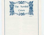 The Swedish Crown Menu North Main Street Lindsborg Kansas 1980&#39;s - $17.82