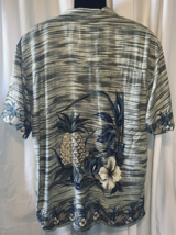 L Pineapple Bamboo Cay Fine Resortwear Hawaiian Shirt Rayon Pocket Green Border - £11.91 GBP