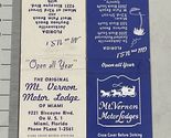 2 Vintage Matchbook Covers  MT. Vernon Motor Lodge of Miami, Florida  gmg - $14.85