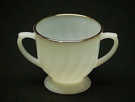 Vntage Milk White Swirl Gold Open Footed Sugar Bowl Anchor Hocking Fire King MCM - £7.90 GBP