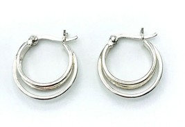Sterling Silver 925 TH SU Rhodium Plated Triple Hoop Minimalist Earrings  - $19.80