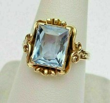 4Ct Smaragd Schliff Aquamarin Diamant Solitaire Vintage Ring 14k Gelbgold Finish - £100.46 GBP