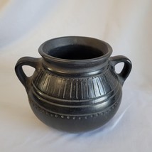 Vintage Round Black Burner Handmade Clay Pottery Carved Inscribed - £31.14 GBP
