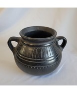Vintage Round Black Burner Handmade Clay Pottery Carved Inscribed - $726.24 MXN